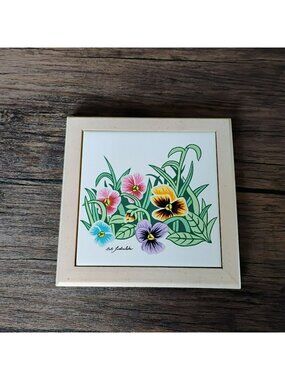 Bob Timberlake Heritage Home Floral Wall Art 7" Tile Trivet Velvet Faces Pansy